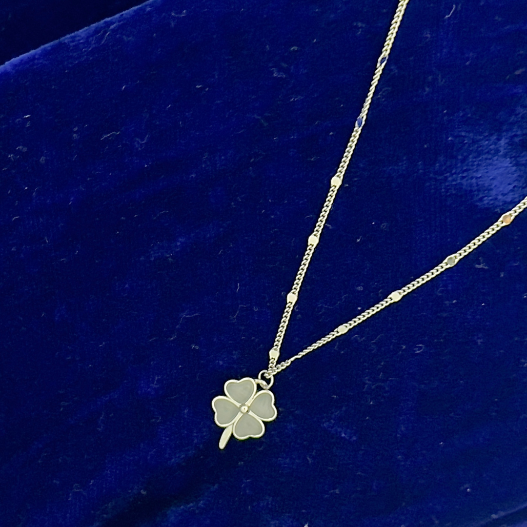 925 Sterling Silver Four-Leaf Clover Necklace – Hypoallergenic Lucky Charm with Mother-of-Pearl Inlay for Sensitive Skin