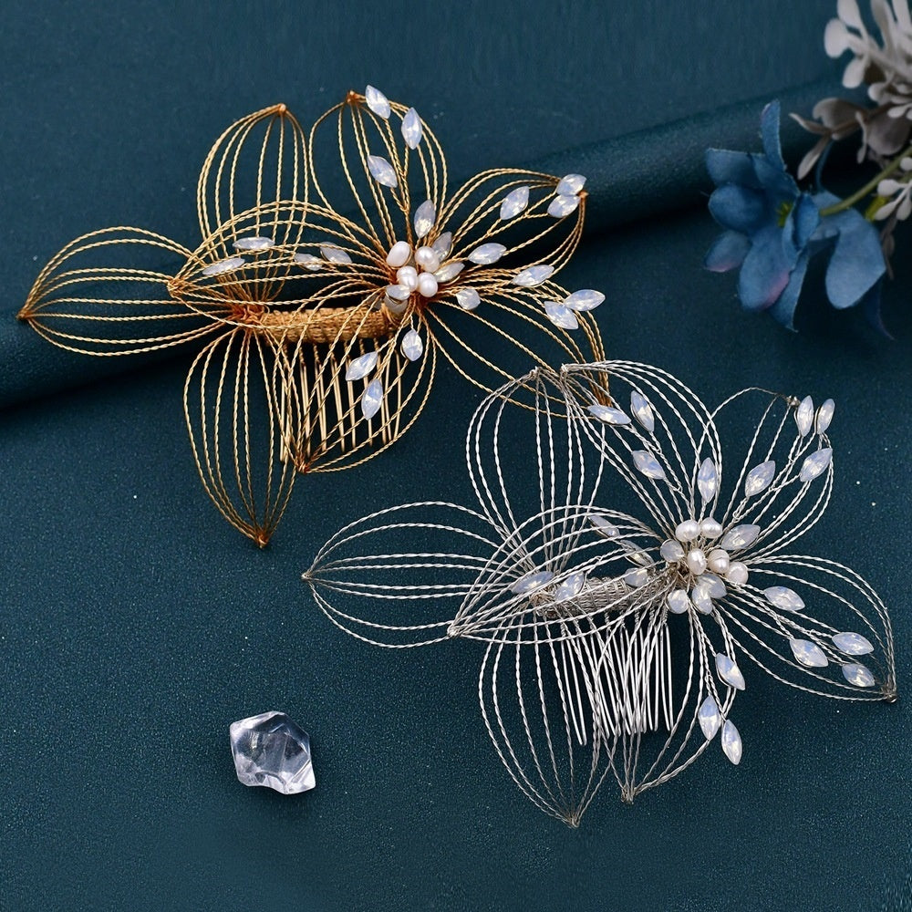 Elegant Antique Crystal & Pearl Floral Hair Pin – Bridal Hair Comb & Antique Floral Hair Pin