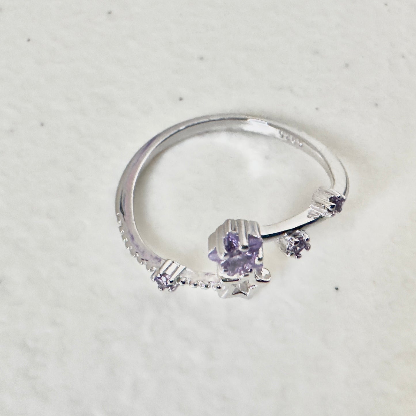 Hypoallergenic 925 Sterling Silver Open Star Zircon Ring - Adjustable Celestial Jewelry Amtikiss