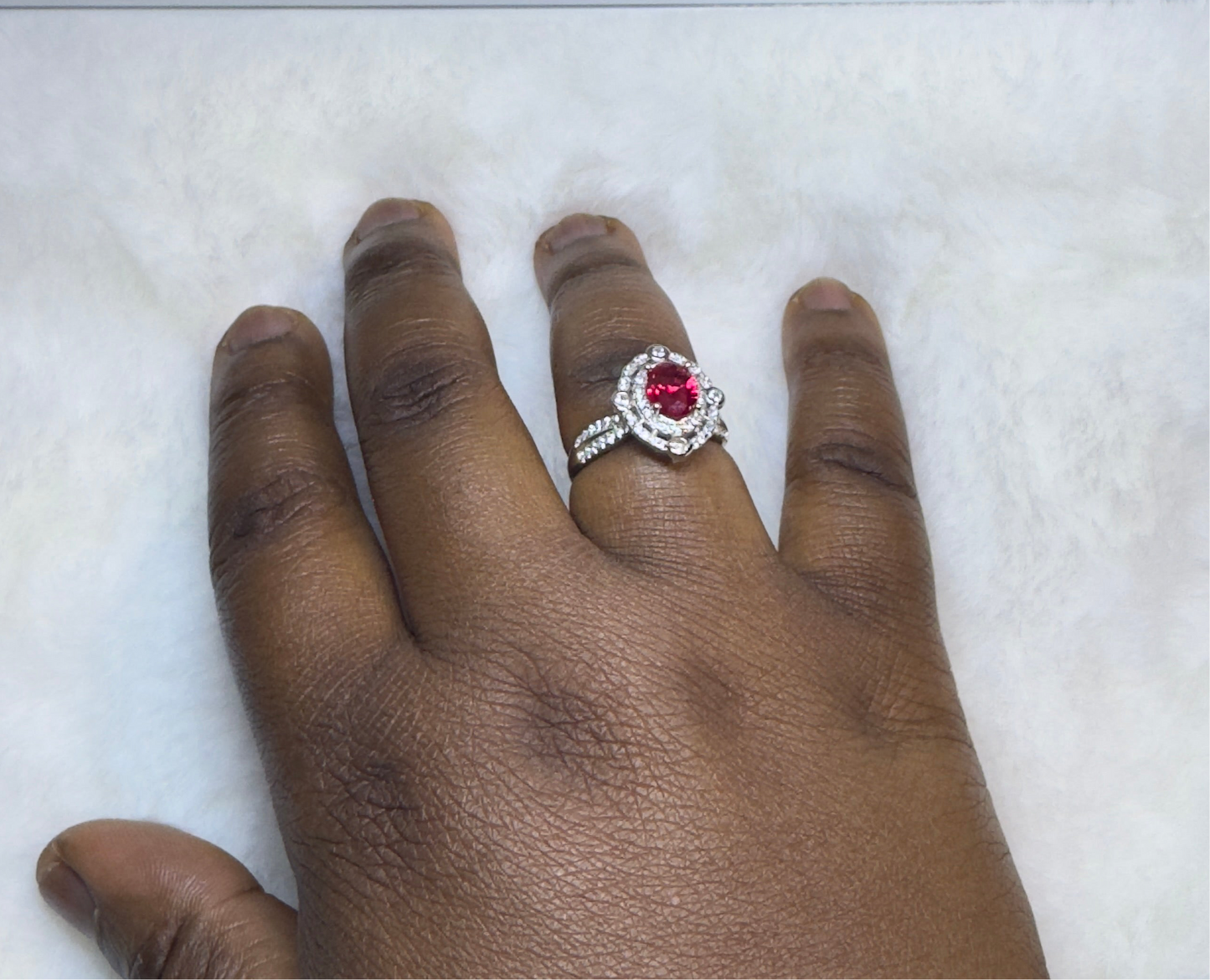 Vintage Ruby & CZ Removable Head Ring - 925 Sterling Silver Rhodium Plated
