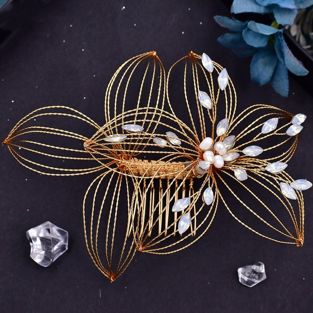 Elegant Antique Crystal & Pearl Floral Hair Pin – Bridal Hair Comb & Antique Floral Hair Pin