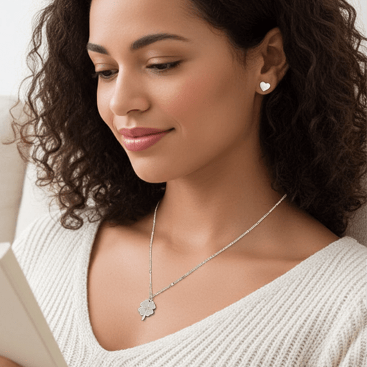 925 Sterling Silver Four - Leaf Clover Necklace – Hypoallergenic Lucky Charm with Mother - of - Pearl Inlay for Sensitive Skin - Amtikiss Casuals