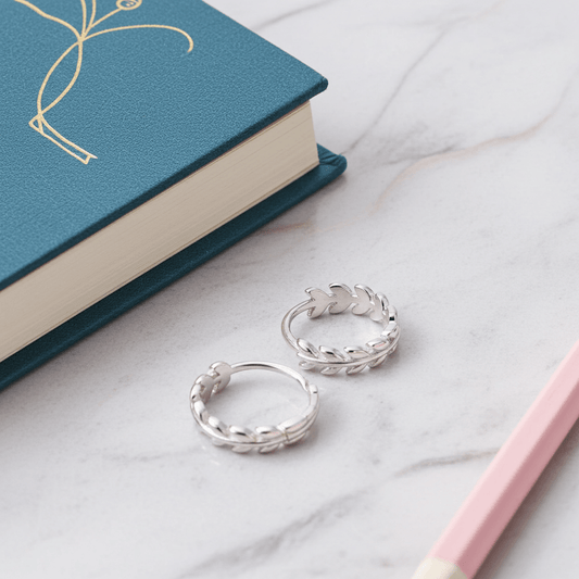 925 Sterling Silver Leaf Hoop Earrings - Hypoallergenic & Lightweight for Sensitive Skin - Amtikiss Casuals