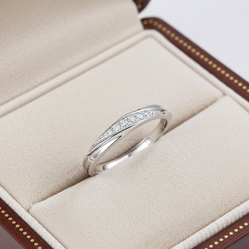 Adjustable 999 Sterling Silver Twisted Ring with Clear Zircon - Hypoallergenic Luxury Jewelry