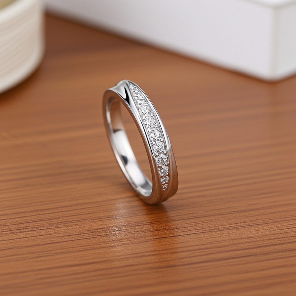 Adjustable 999 Sterling Silver Twisted Ring with Clear Zircon - Hypoallergenic Luxury Jewelry
