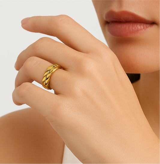 Hypoallergenic Gold Played Cuban Ring - Nickel Free Stainless Steel Jewelry for Sensitive Skin Amtikiss Casuals