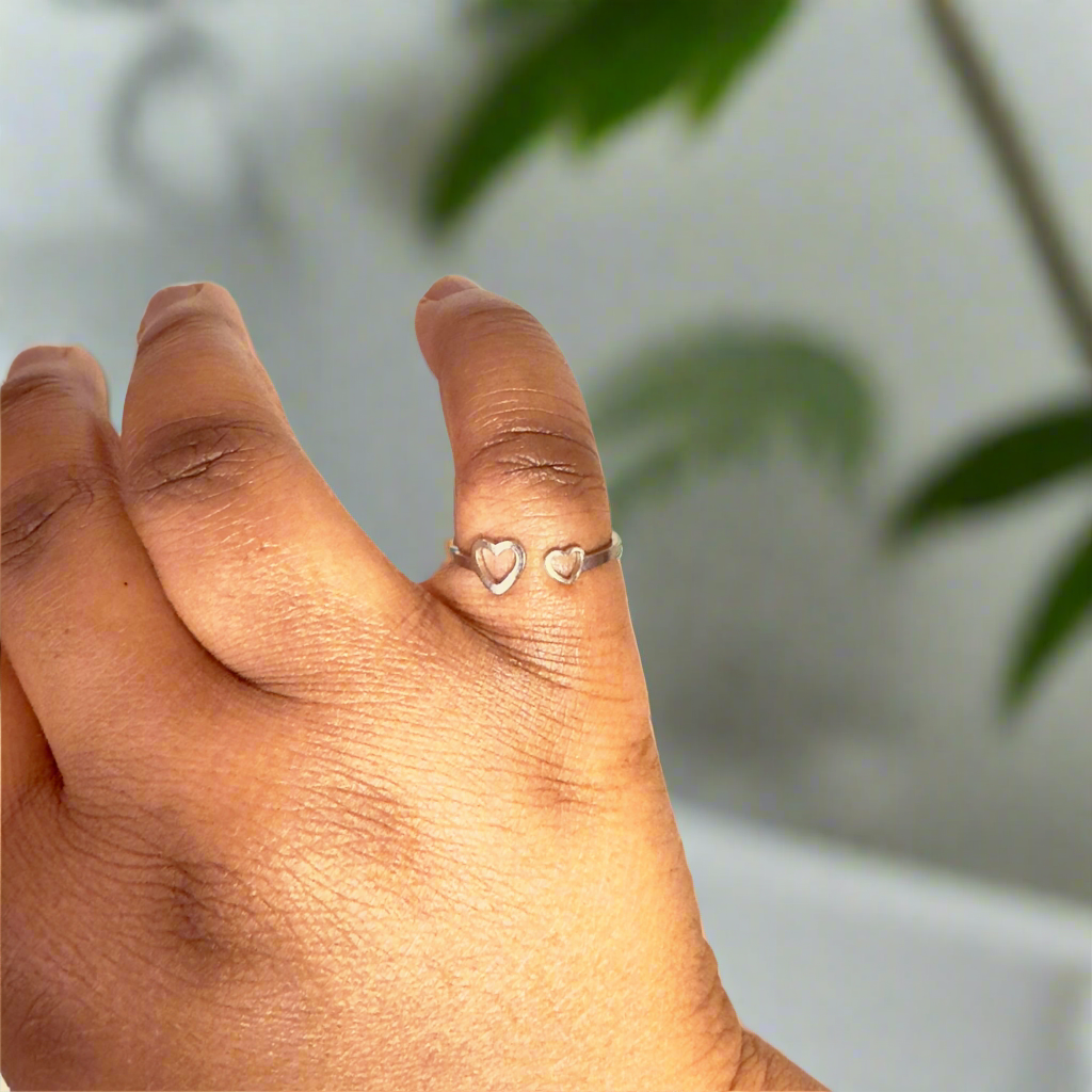 Stainless Steel Open Ring – Adjustable Two Hearts Ring for Women