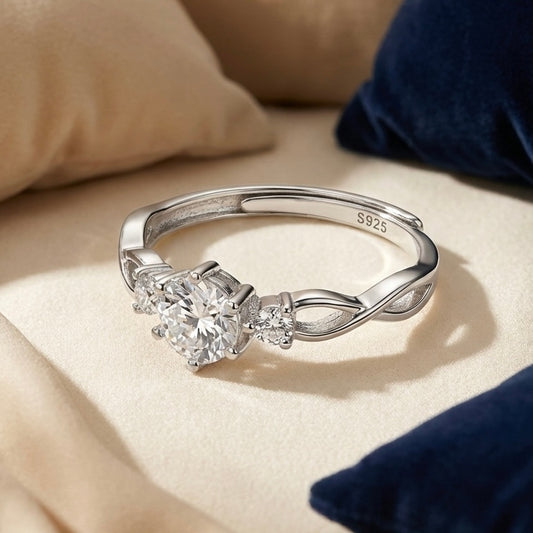 Amtikiss Casuals Women's Round Cut Sterling Silver Engagement Ring for Sensitive Skin Amtikiss