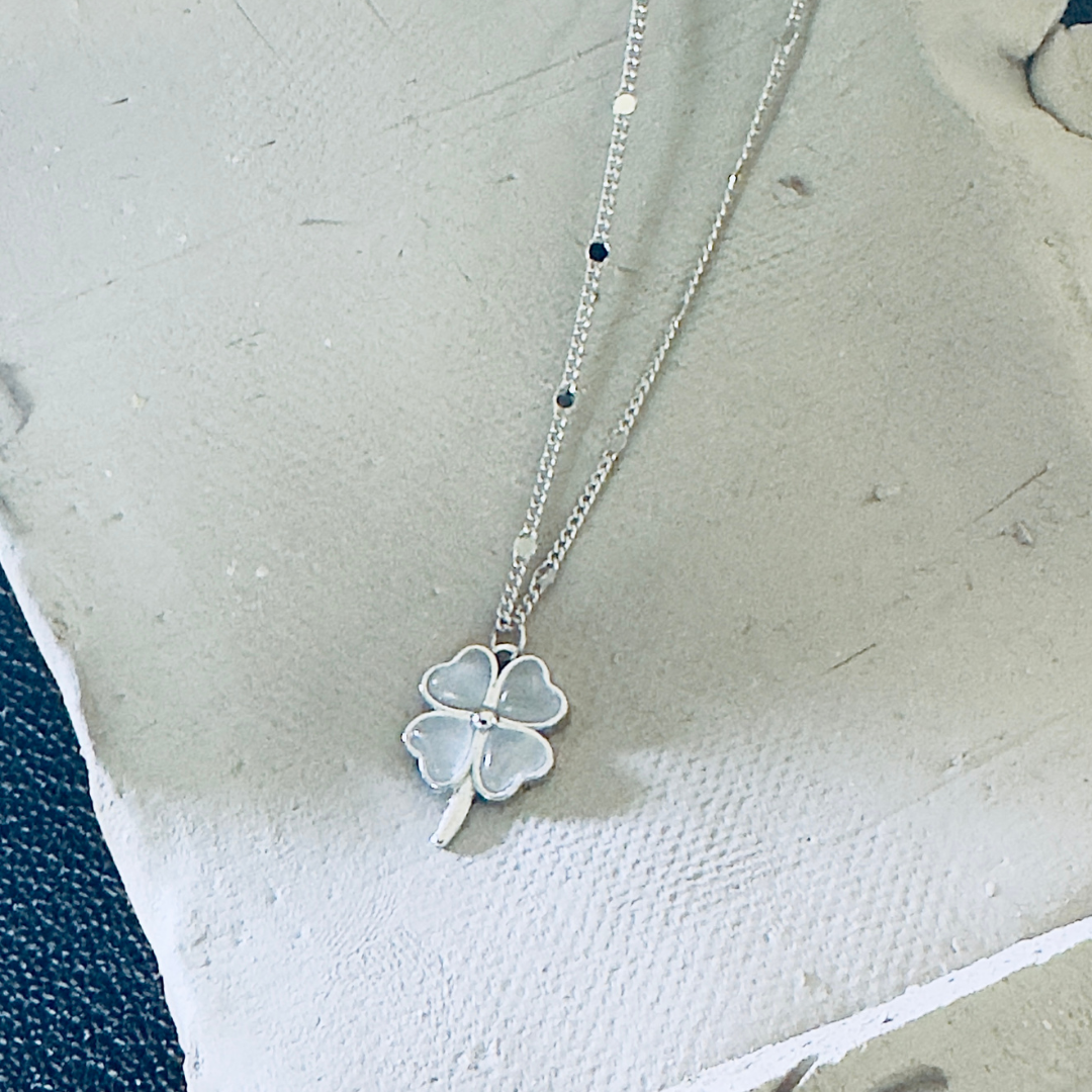 925 Sterling Silver Four-Leaf Clover Necklace – Hypoallergenic Lucky Charm with Mother-of-Pearl Inlay for Sensitive Skin