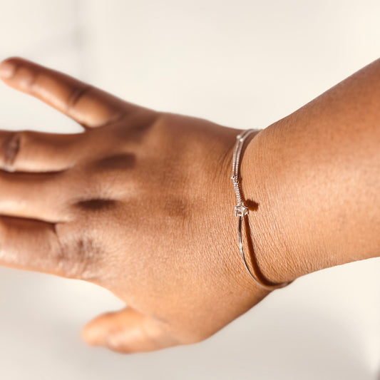 S925 Silver Hypoallergenic Bangled_Bracelet on a woman’s wrist