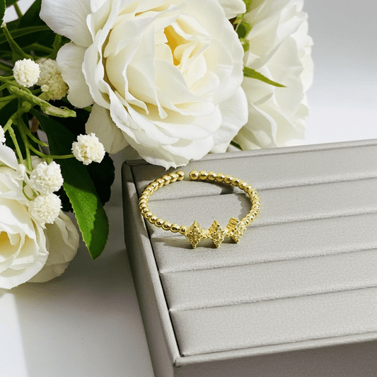 Adjustable 14K Gold - Plated 925 Silver Beaded Bracelet with Dainty CZ Stones – Elegant Stackable Charm - Amtikiss Casuals