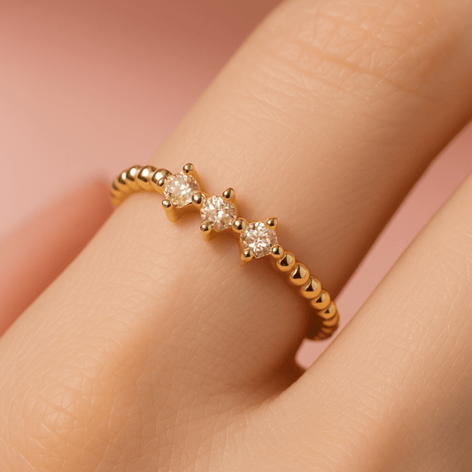 Adjustable 14K Gold - Plated 925 Silver Beaded Bracelet with Dainty CZ Stones – Elegant Stackable Charm - Amtikiss Casuals