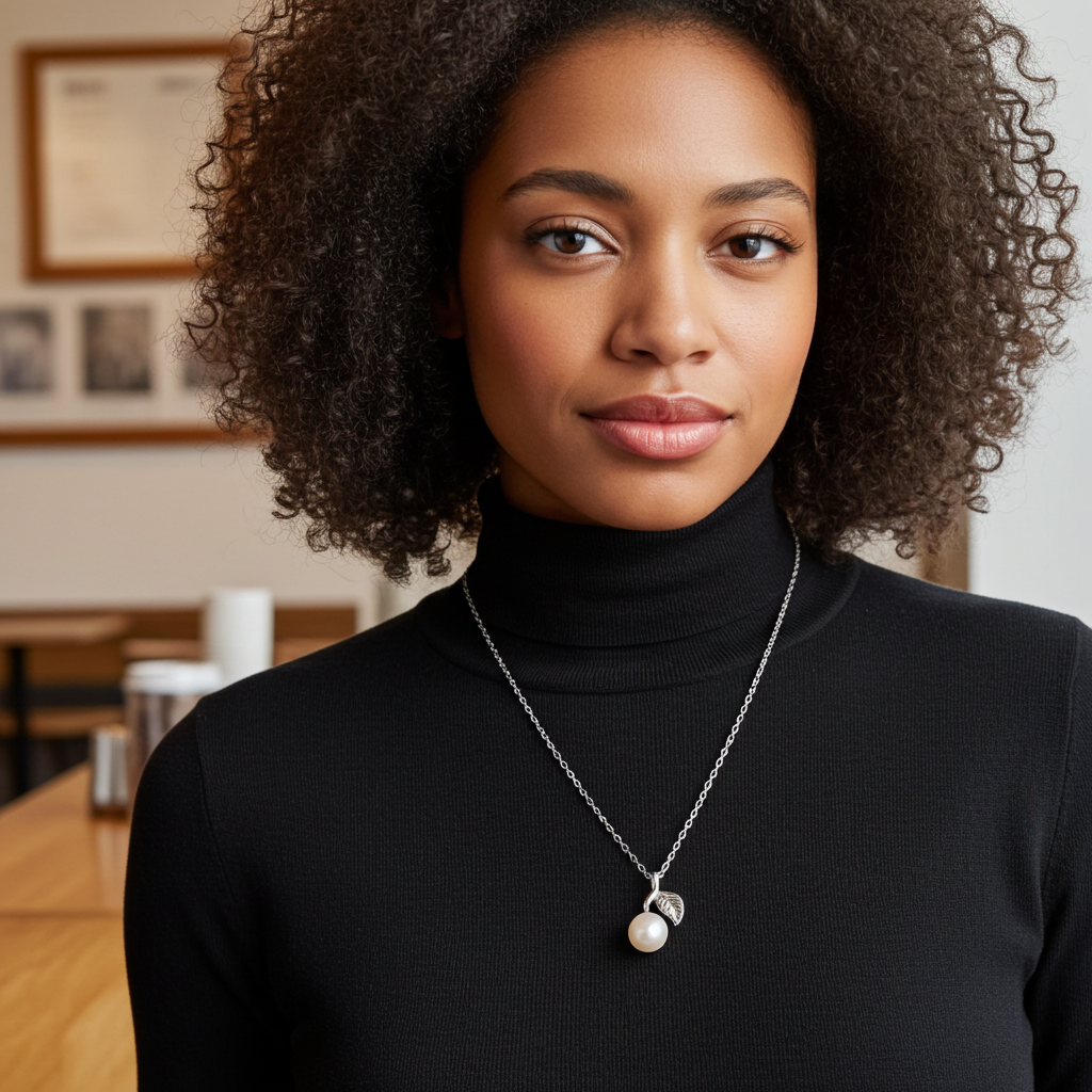 Elegant Pearl Leaf Necklace - Sterling Silver Chain with Pearl Pendant