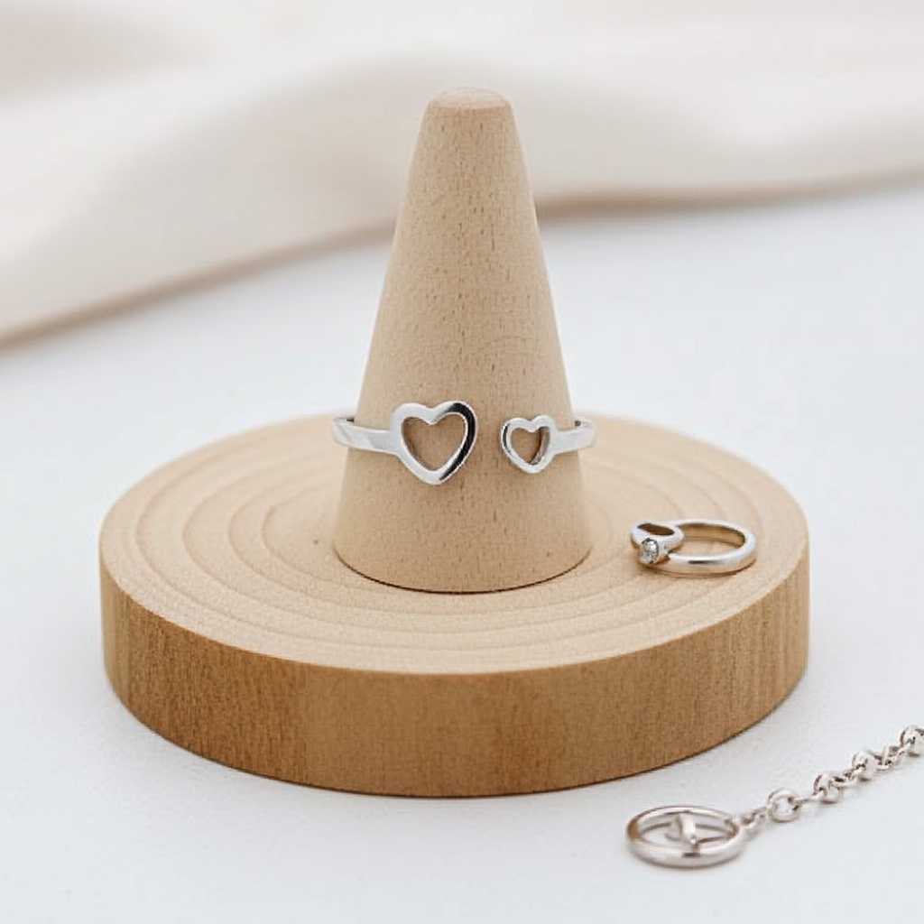 Stainless Steel Open Ring – Adjustable Two Hearts Ring for Women
