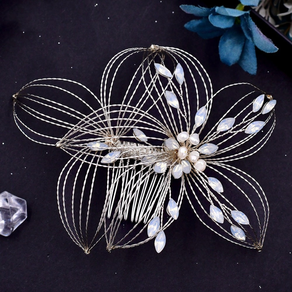 Elegant Antique Crystal & Pearl Floral Hair Pin – Bridal Hair Comb & Antique Floral Hair Pin