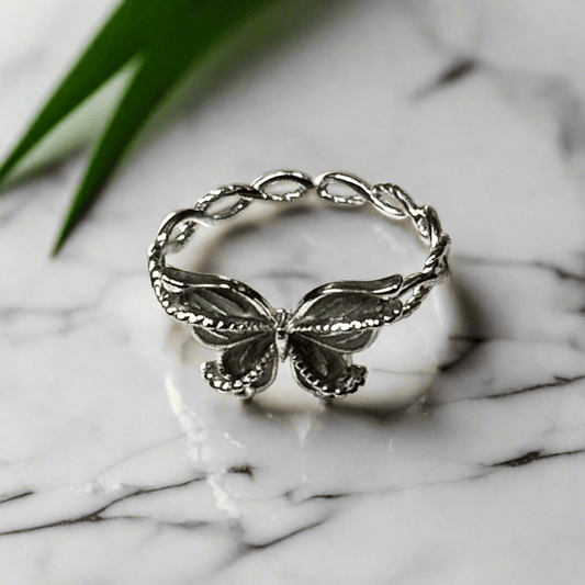 Elegant 925 Sterling Silver Butterfly Ring - Adjustable Vintage Nature Jewelry for Women - Amtikiss Casuals