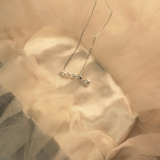 Elegant 925 Sterling Silver Pearl Chain Necklace - Delicate Pearl Jewelry - Amtikiss Casuals