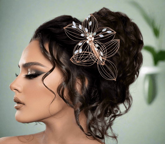 Elegant Antique Crystal & Pearl Floral Hair Pin – Bridal Hair Comb & Antique Floral Hair Pin - Amtikiss Casuals