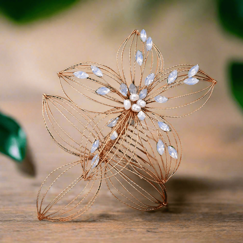 Elegant Antique Crystal & Pearl Floral Hair Pin – Bridal Hair Comb & Antique Floral Hair Pin - Amtikiss Casuals