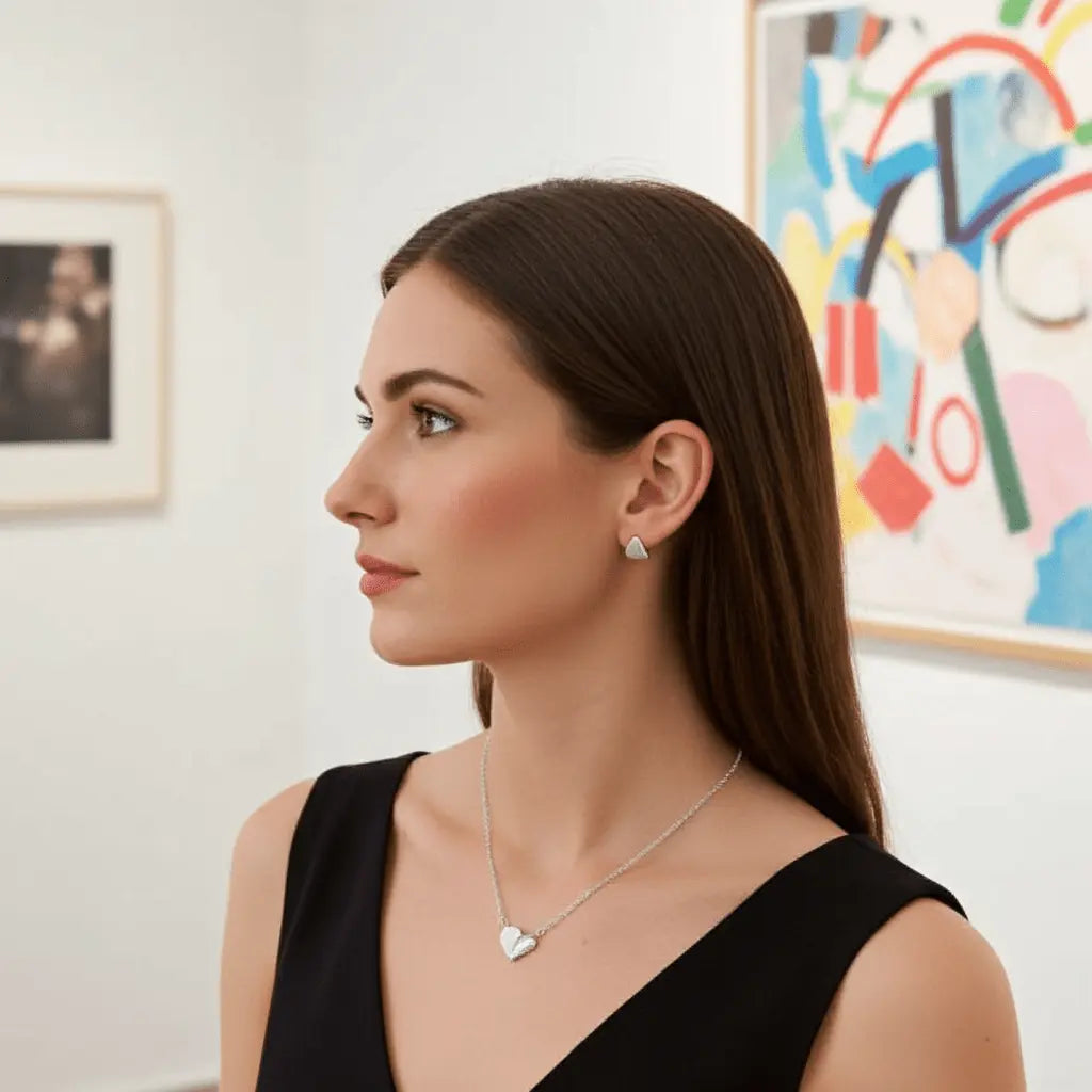 Elegant Symmetric Heart Pendant Necklace – Stainless Steel & Heart Pendant Jewelry - Amtikiss Casuals