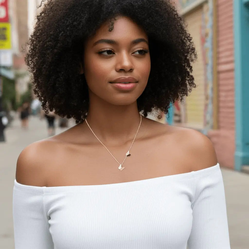 Gold Plated Butterfly Pendant Necklace – Stainless Steel Layered Jewelry - Amtikiss Casuals