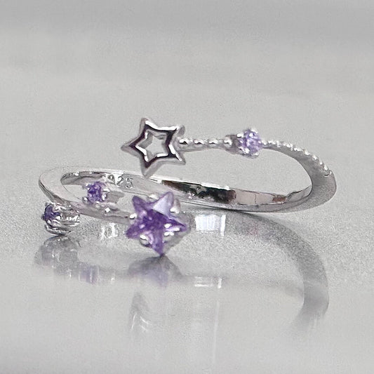 Hypoallergenic 925 Sterling Silver Open Star Zircon Ring - Adjustable Celestial Jewelry - Amtikiss Casuals