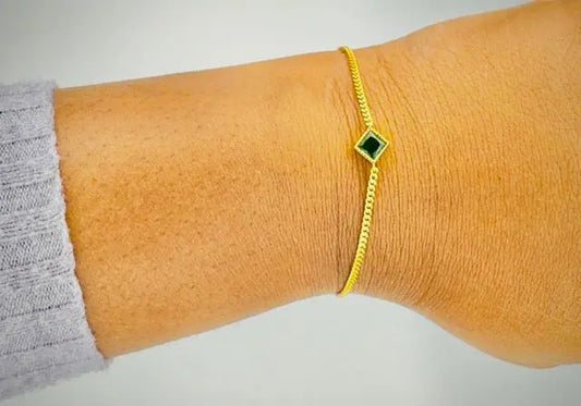 Luxury S925 Sterling Silver Green Zircon Bracelet - Elegant Gold - Plated Jewelry - Amtikiss Casuals