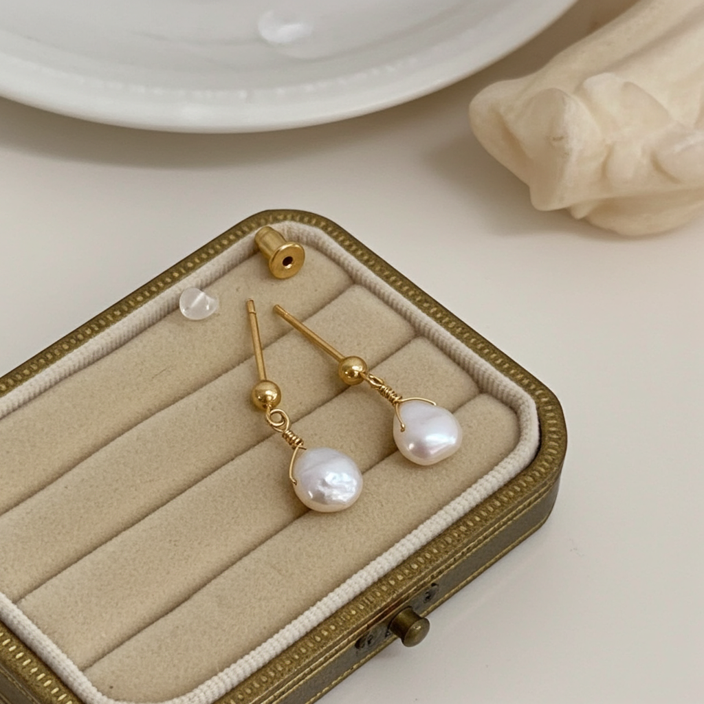 Elegant Gold-Plated Freshwater Pearl Drop Earring – Minimalist Luxury Jewelry for Sensitive Skin