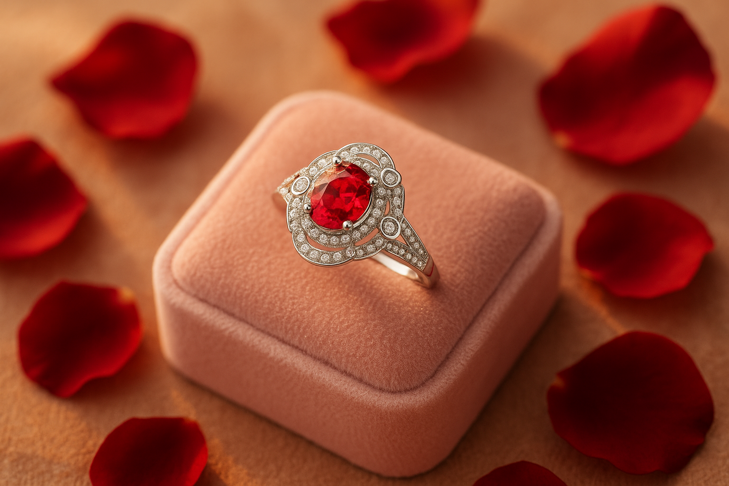 Romantic pink velvet with rose petals
