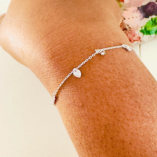 S925 Sterling Silver Heart Zirconia Bracelet - Romantic Hypoallergenic Jewelry for Women - Amtikiss Casuals