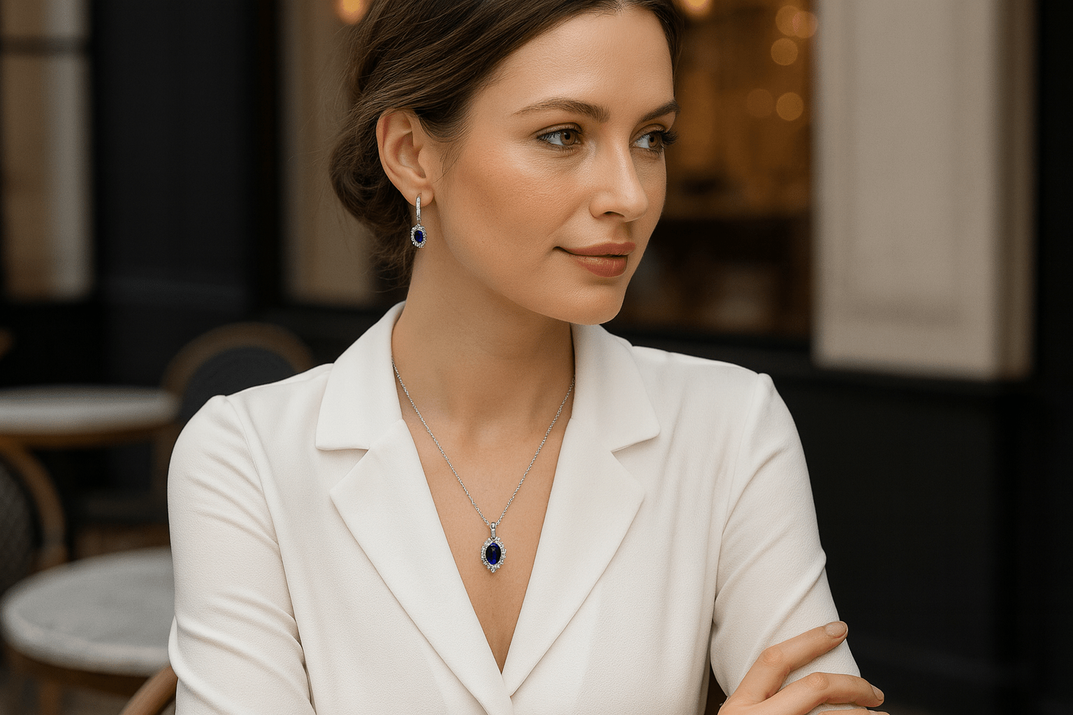 Sapphire Blue Elegance Set - 925 Sterling Silver Hoop Earrings & Pendant Necklace - Amtikiss Casuals