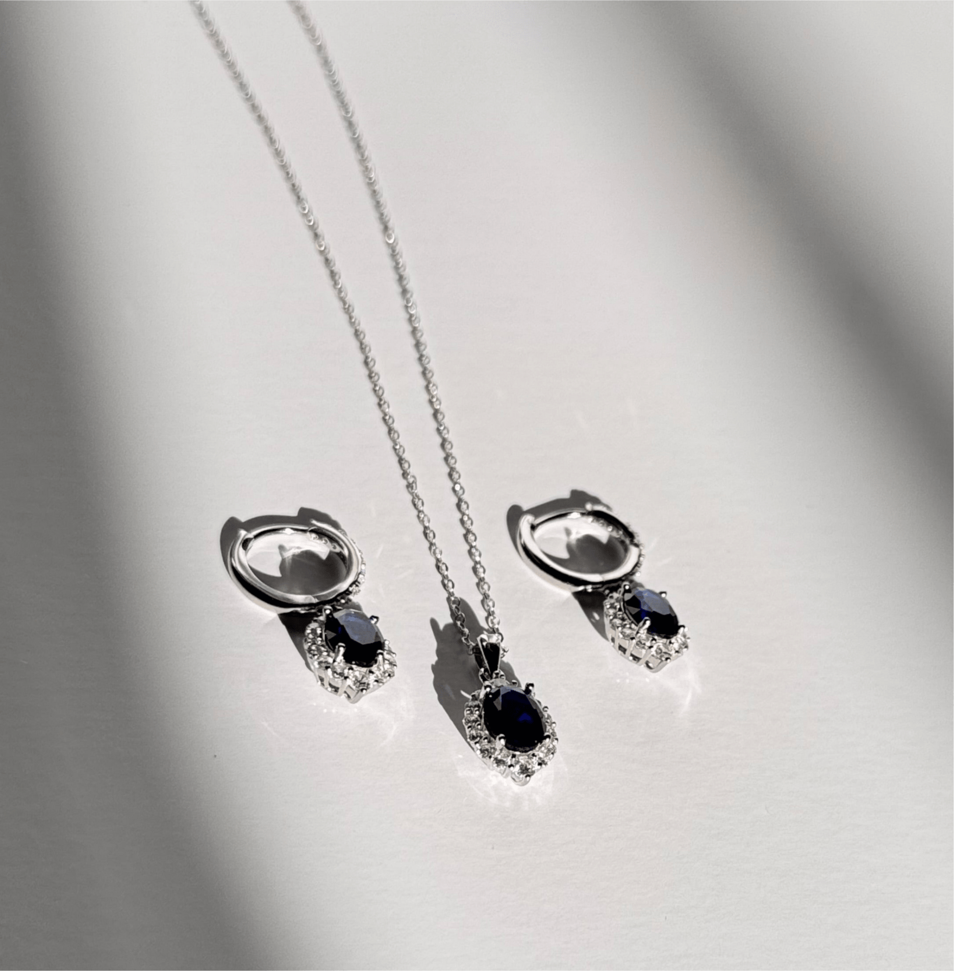 Sapphire Blue Elegance Set - 925 Sterling Silver Hoop Earrings & Pendant Necklace - Amtikiss Casuals