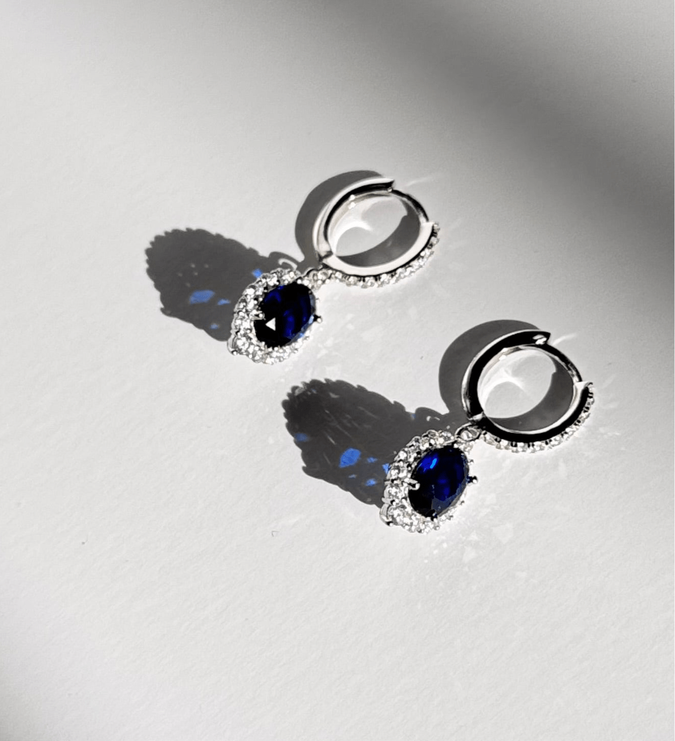 Sapphire Blue Elegance Set - 925 Sterling Silver Hoop Earrings & Pendant Necklace - Amtikiss Casuals