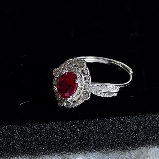 Vintage Ruby & CZ Removable Head Ring - 925 Sterling Silver Rhodium Plated - Amtikiss Casuals