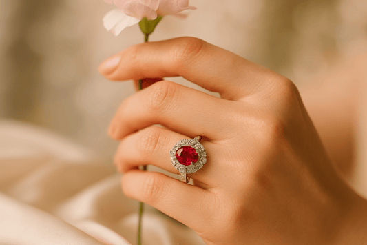 Vintage Ruby & CZ Removable Head Ring - 925 Sterling Silver Rhodium Plated - Amtikiss Casuals