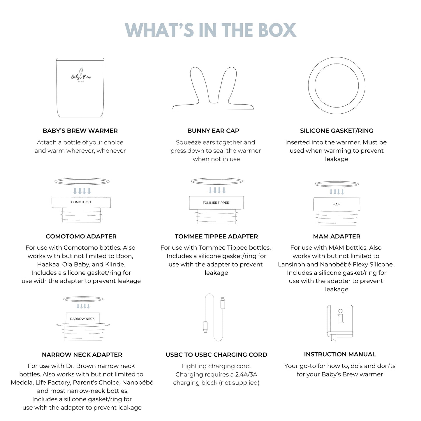 3.0 Portable Bottle Warmer Adapter Set (Warmer + Four Adapters) The Baby's Brew