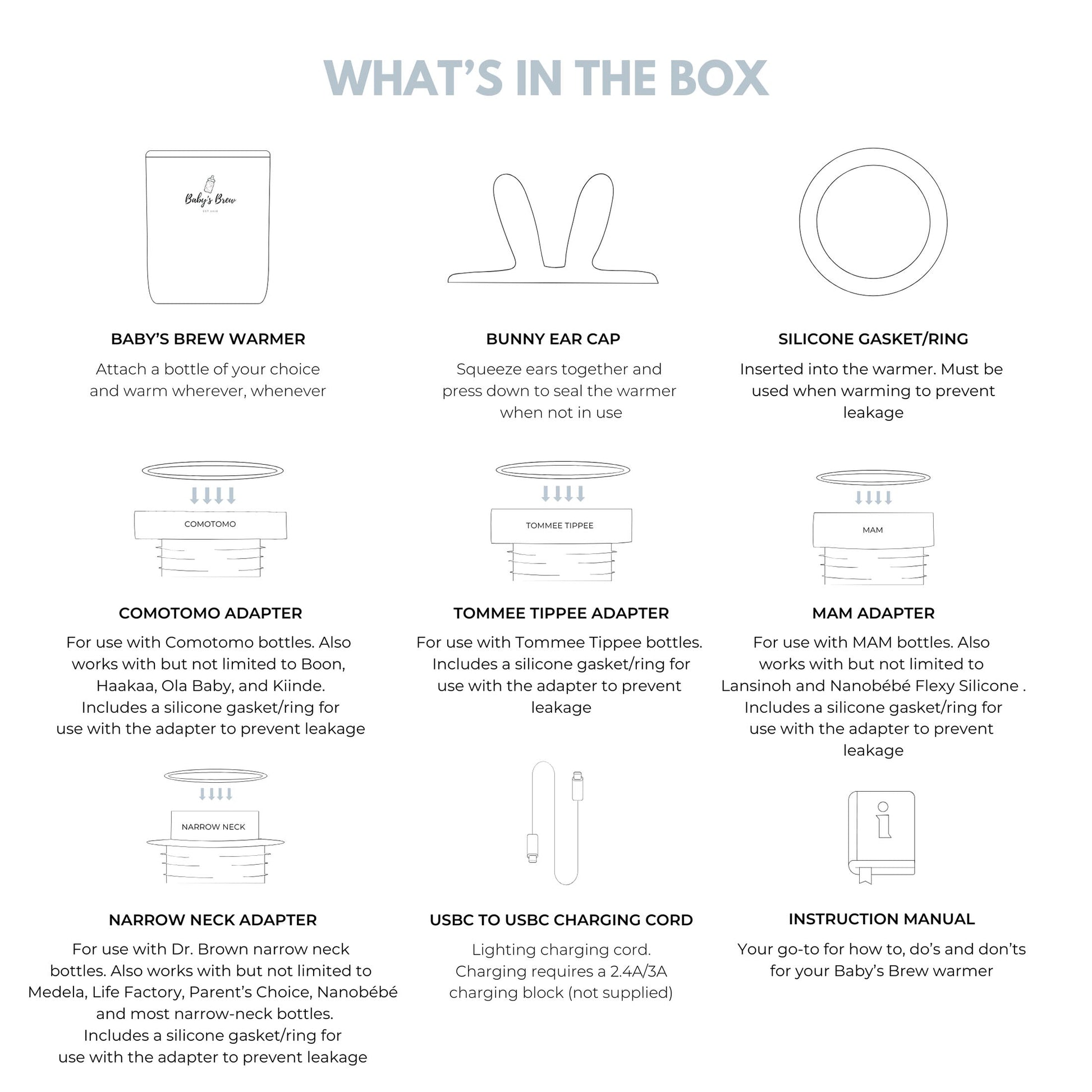3.0 Portable Bottle Warmer Adapter Set (Warmer + Four Adapters) The Baby's Brew
