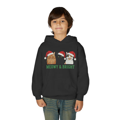 Meowy and Bright Christmas Cats Youth Hoodie | Jolly Holiday Cat Design Printify