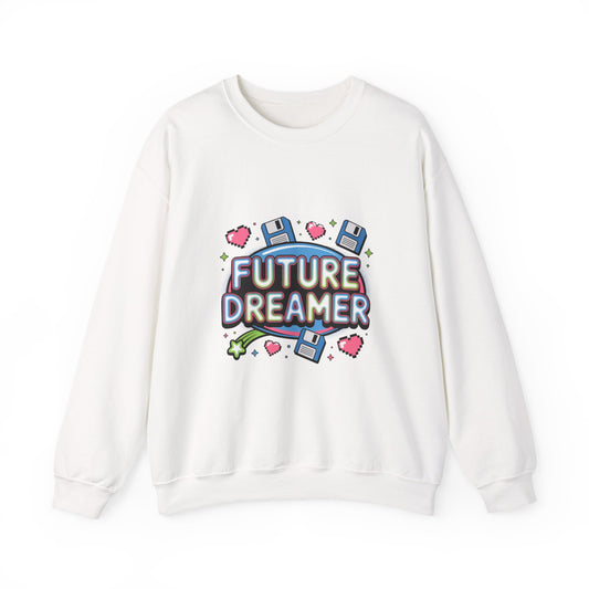 Future Dreamer Crewneck Sweatshirt | Y2K cyber holo aesthetic, retro tech print Printify