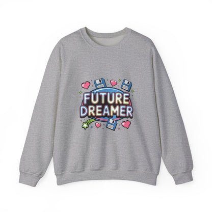 Future Dreamer Crewneck Sweatshirt | Y2K cyber holo aesthetic, retro tech print Printify