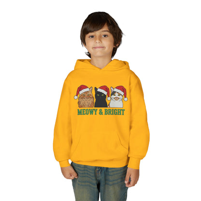 Meowy and Bright Christmas Cats Youth Hoodie | Jolly Holiday Cat Design Printify