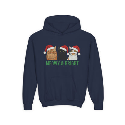 Meowy and Bright Christmas Cats Youth Hoodie | Jolly Holiday Cat Design Printify