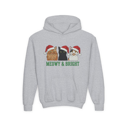 Meowy and Bright Christmas Cats Youth Hoodie | Jolly Holiday Cat Design Printify