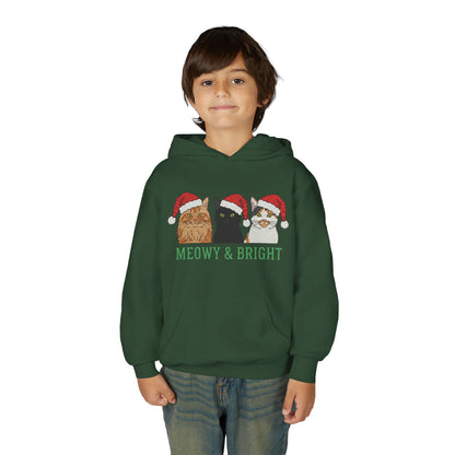 Meowy and Bright Christmas Cats Youth Hoodie | Jolly Holiday Cat Design Printify