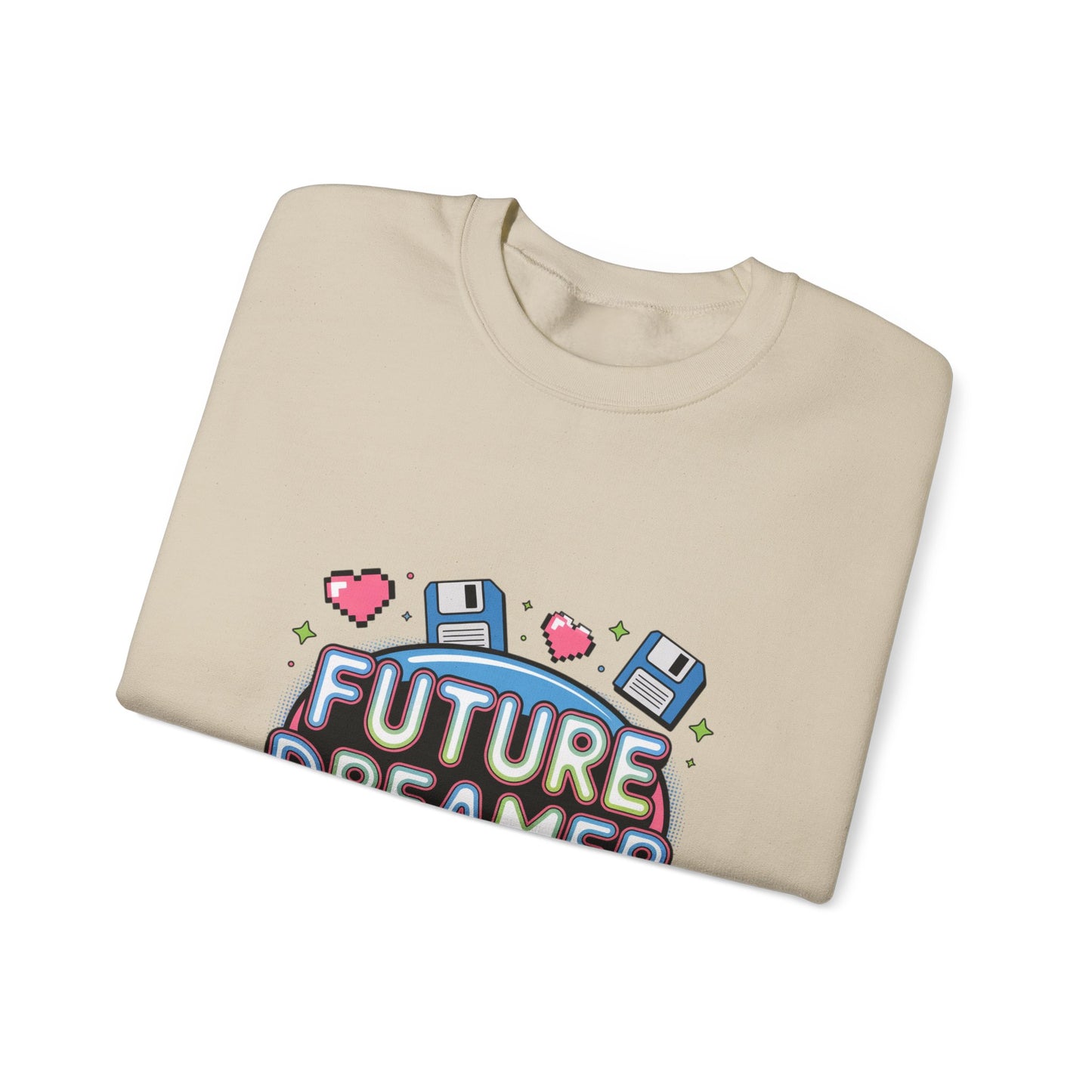 Future Dreamer Crewneck Sweatshirt | Y2K cyber holo aesthetic, retro tech print Printify
