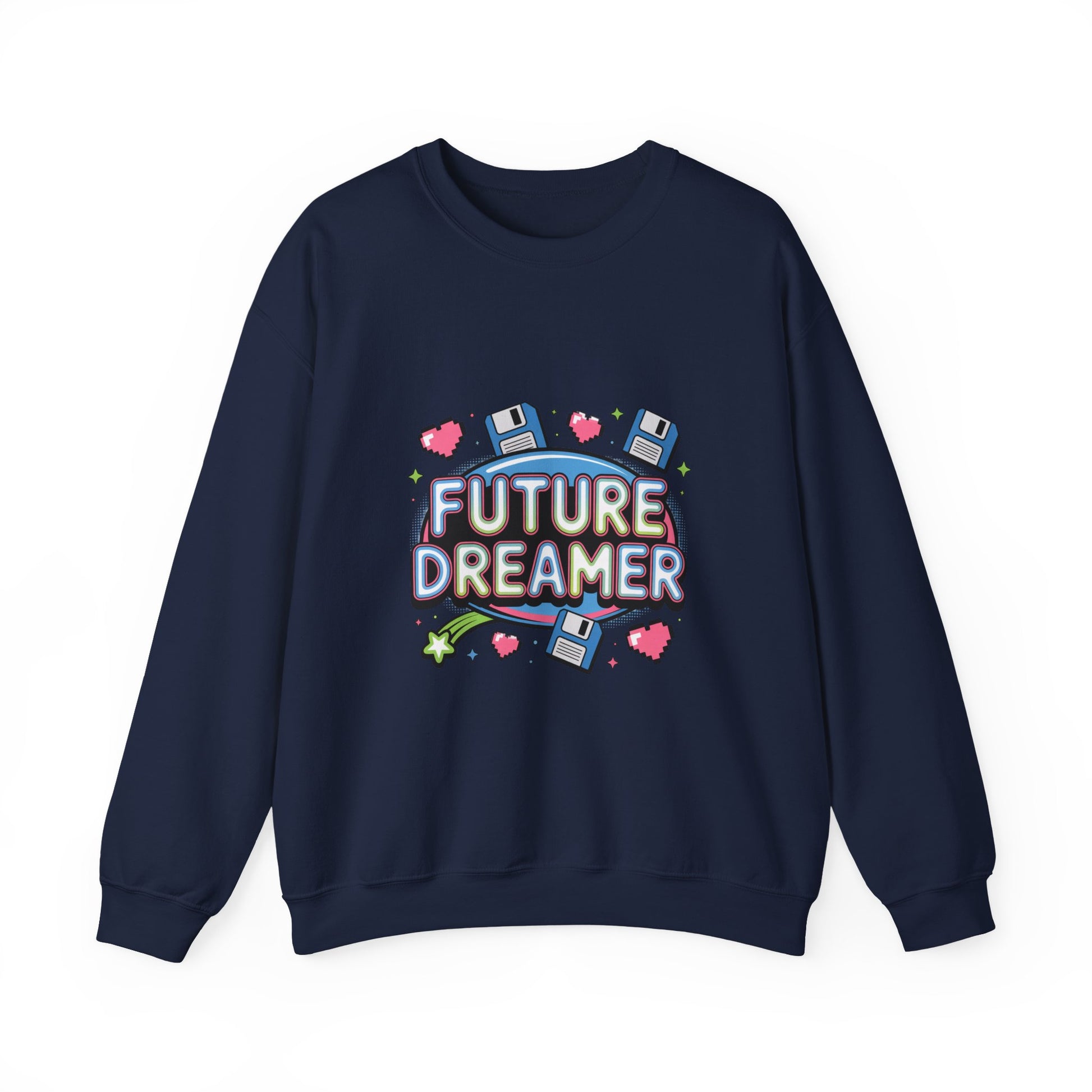 Future Dreamer Crewneck Sweatshirt | Y2K cyber holo aesthetic, retro tech print Printify