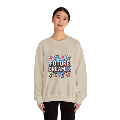 Future Dreamer Crewneck Sweatshirt | Y2K cyber holo aesthetic, retro tech print Printify