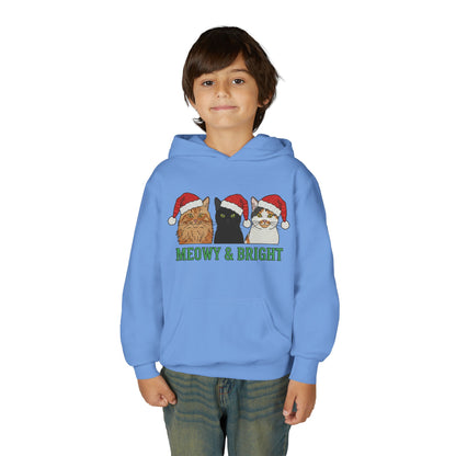 Meowy and Bright Christmas Cats Youth Hoodie | Jolly Holiday Cat Design Printify