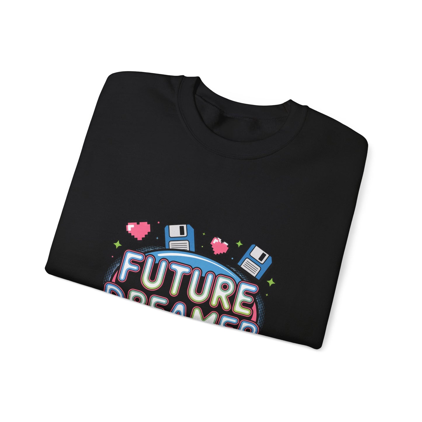 Future Dreamer Crewneck Sweatshirt | Y2K cyber holo aesthetic, retro tech print Printify