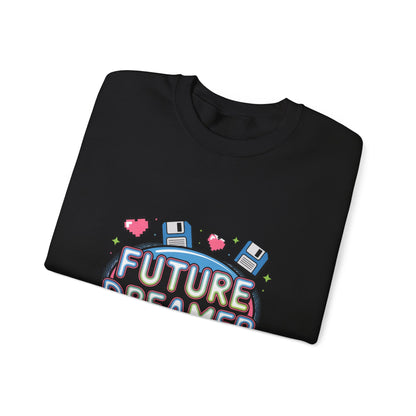 Future Dreamer Crewneck Sweatshirt | Y2K cyber holo aesthetic, retro tech print Printify